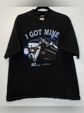 Harley-Davidson Black Motorcycle Graphic Tee with Blue Accents